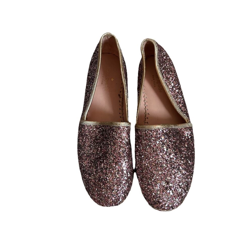 Kate Spade Rose Gold Glitter Espadrille Flats Pink Sparkle Slip On Shoes 8.5M